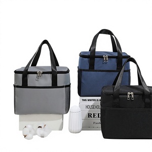 Sac isotherme pour déjeuner 2 personnes avec fermeture éclair, doublure PEVA, tissu Oxford, portable, pliable, design carré pour usage extérieur - Product Image 2
