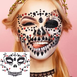 Autocollants de tatouage de crâne en strass pour Halloween, décorations faciales en cristal auto-adhésives pour maquillage de fête - Product Image 4