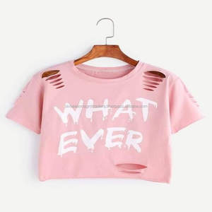 Camisetas recortadas de alta calidad para mujer con estampado personalizado de nuevo diseño, camisetas de moda para mujer con cuello redondo, proveedor directo de fábrica a granel - Product Image 2