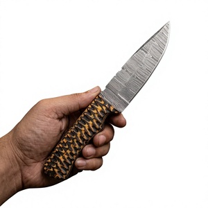 Couteau à lame fixe Drop Point en acier Damas, manche en bois, dureté 58-60, garantie 3 ans, pour le camping, la chasse, la survie, le bricolage - Product Image 1