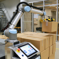 Bras de robot de collaboration de robot universel comme poste de travail d'automatisation pour la palettisation de l'emballage de cueillette de manutention