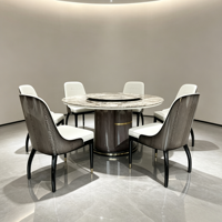 Nouvel ensemble de salle à manger rond haut de gamme 2026 avec plateau en marbre naturel, décoration en métal doré, table et chaises 6 places pour hôtel