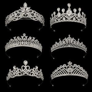 Couronne Européenne Baroque en Métal Strass Alliage Cristal, Tiare de Mariage Nuptiale, Serre-tête de Princesse Reine Fleurie - Product Image 1
