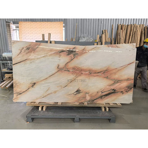 หินอ่อนลายยูงจามรีสีแดงขาวแบบเอ็กโซติก ขายดี ขัดเงาสำหรับตกแต่งภายในห้องนั่งเล่น ห้องรับประทานอาหาร ห้องครัว ห้องน้ำ - Product Image 1