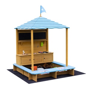 กล่องทรายเล่นเกมสำหรับเด็ก,ชุดของเล่นกล่องทรายติดหลังคาช่องทราย DIY ทำจากไม้พร้อมที่เก็บของในห้องครัวโคลน - Product Image 1