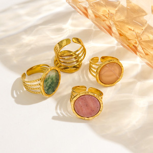 <span class=keywords><strong>Bague</strong></span> Statement Étanche en Acier Inoxydable avec Grand Cristal de Guérison Rond ou Ovale, Style Bohème, pour Femme - Product Image 2