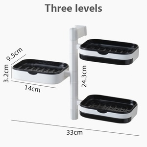 Household Items 2/3/4 Layers <b>Bathroom</b> <b>Shelf</b> Punch-free Wall-mounted Soap Box Rotatable Drain Soap Dish ABS+stainless Steel - Product Image 4