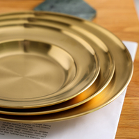 Plato Retro de Acero Inoxidable Dorado, Plato para Pasta Estilo Occidental, Plato para Postres, Plato para Aperitivos, Plato para Camarones Panlong