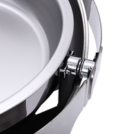 Plat à chafing rond chauffant de 6 L en acier inoxydable, alimenté au gaz, avec couvercle roulant et chauffe-plats intégré, couleur argent, idéal pour les réceptions et mariages