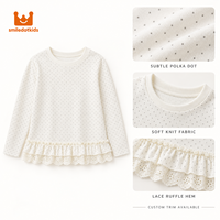 T-shirt à manches longues à pois superposés et ourlet à volants pour filles, haut pour tout-petits et enfants, fournisseur en gros OEM ODM