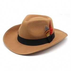2023 New Arrival Cowboy <b>Hat</b> Decorated with Feather and Binding Ribbon Versatile <b>for</b> Casual Outdoor Party Travel - Product Image 6