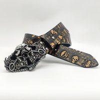 Cinturón de PU con Calavera Gótica Western en Relieve, Hebilla Metálica 3D Pesada, Estilo Punk Retro para Vaqueros y Jeans