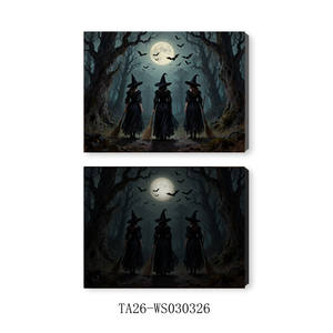 Toile d'art lumineuse à LED |   Peinture encadrée <span class=keywords><strong>squelette</strong></span> et sorcière pour Halloween, idéale pour salon et entrée - Product Image 2