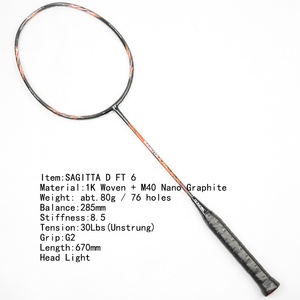 Raquettes <span class=keywords><strong>de</strong></span> <span class=keywords><strong>badminton</strong></span> <span class=keywords><strong>haut</strong></span> <span class=keywords><strong>de</strong></span> <span class=keywords><strong>gamme</strong></span> légères <span class=keywords><strong>de</strong></span> 80 g, personnalisées avec logo/design OEM, haute qualité, tissage 1K + graphite nano M40 - Product Image 3