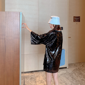 <span class=keywords><strong>Robe</strong></span> <span class=keywords><strong>pull</strong></span> à sequins noirs pour femmes, pour une tenue scintillante de soirée - Product Image 2