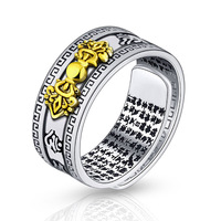 Bague de protection Pixiu Mantra, ajustable, en argent thaïlandais rétro, avec crapaud doré et Sutra du Cœur, style punk Feng Shui, pour femmes et hommes
