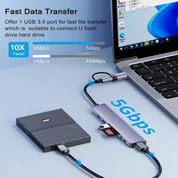 Hub USB 3.0 Mini en Aluminium 8 en 1 avec 8 Ports Type C USB2.0 Adaptateur Splitter USB C Universel pour Ordinateur Portable Souris Clavier