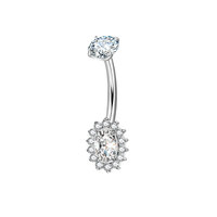 Piercing de nombril en titane ASTM F136 à filetage interne, design floral, barbell incurvé avec double zircone cubique