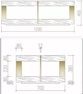 Table basse en chêne fumé foncé à deux niveaux, design moderne de luxe avec accents en laiton, table basse carrée en bois à double couche flottante - Product Image 6