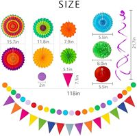 Éventails en papier multicolores vibrants à suspendre, tailles variées, pour décorations murales de fête, festivals, anniversaires, Noël, remises de diplômes