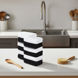 Lot de 12 torchons de cuisine en coton Wealuxe, motif gaufré, en tissu éponge absorbant pour sécher les mains, noir et blanc, rectangulaires - Product Image 2