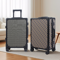 Valise à roulettes rigide en cuir foncé imperméable avec cadre en aluminium, 20/24/28 pouces, bagage de luxe pour voyages d'affaires