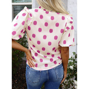 Dear-Lover grosir DDP udara dukungan pengiriman Polka Dot cetak Shirred Yoke berlekuk leher balon lengan blus atasan wanita - Product Image 2