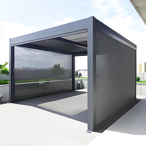 Pergola motorisée rétractable, toit intelligent pour maison connectée, gazebo autoportant d'extérieur, pavillon avec structure en aluminium et rideaux télécommandés - Product Image 1