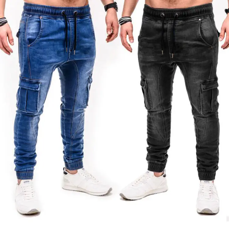 Winter New Men's Multi-Pocket Stretch-fit Jeans Business Casual Classic Style Denim Male Black Blue Business Casual Pants