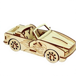 Eco-Friendly <b>Wooden</b> Carved Convertible Sports Car <b>Model</b> with Flame Design Antique Imitation Diy <b>Kit</b> - Product Image 1