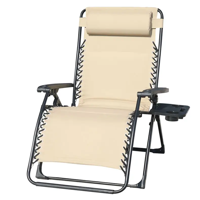 Comfortable Oversized Padded Swimming Pool Chair Folding Sun Lounger Chair with Cup Holder