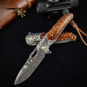Cuchillo Plegable de Lujo con Núcleo de Acero Damasco VG10, Mango de Madera de Serpiente, Bolster Grabado, Cuchillo de Bolsillo Táctico para Supervivencia al Aire Libre, Regalo EDC - Product Image 3