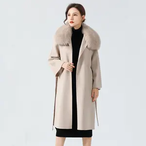 Hoge Kwaliteit Winter Fashion Korea Vrouwen Lange Lam Wollen Jas Met Fox Bontkraag