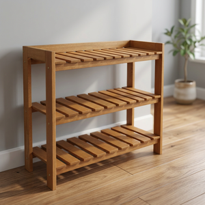 Étagère de rangement multi-niveaux convertible en bois tropical massif moderne BNE à 3 niveaux, haute durabilité, pour intérieur, extérieur, piscine, maison - Product Image 3
