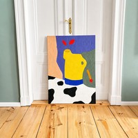 Pintura al Óleo Abstracta Divertida sobre Lienzo, Hecha a Mano, con Formas Geométricas Audaces, Grande, al por Mayor, Enmarcada, Lista para Colgar, Cuadros y Arte Mural