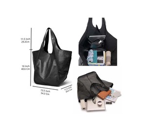Sac fourre-tout en cuir surdimensionné, grande capacité, sac à main de travail en cuir PU, sac seau et sac à main, grand sac souple pour le voyage et le shopping - Product Image 5