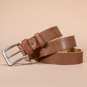 Nouvelle ceinture en cuir de vachette à grain supérieur pour hommes, ceinture rétro décontractée en cuir véritable à boucle aiguille tendance chinoise de l'usine source - Product Image 3