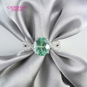 Cadermay Sterling <b>Silver</b> <b>Emerald</b> <b>Ring</b> 8x10mm Pave Setting Gemstone Engagement Women's Fine Jewelry - Product Image 2