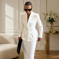 Ensemble tailleur jupe et blazer blanc de luxe pour femme, élégant, formel, pour le bureau, deux pièces, en tissu peigné, personnalisable OEM ODM, vente en gros