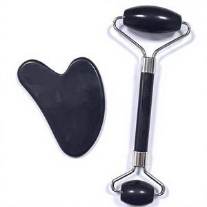 Natural Black Xiuyan <b>Jade</b> Guasha Board and Face <b>Roller</b> Massage for Facial Skin Care - Product Image 1