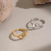 Bague romantique double cœur X&L, géométrique, en acier inoxydable plaqué or 18 carats PVD, bijoux de mode punk pour femme, cadeau