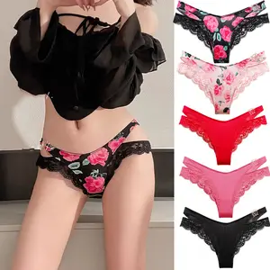 2024 nueva llegada ropa interior femenina de tiro bajo con encaje sexy G String señoras bragas sin costuras para mujer Tanga floral caliente