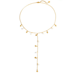 Collier en forme de Y plaqué or avec étoile et perle, chaîne minimaliste pour clavicule, idéal pour le quotidien et les soirées - Product Image 5
