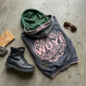 2026 Trendy Men's Heavyweight Acid Wash Zip-Up Hoodie Vintage Y2K Streetwear Charcoal Grey Fleece Hooded <b>Jacket</b> with Custom Logo - Product Image 3