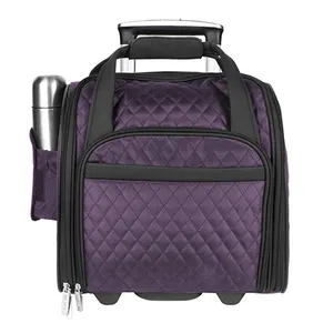 Factory customized Premium 15 inch 16 18 inch Quilted Microfiber nylon Rolling Luggage Wheeled Under seat Carry-on suitcase