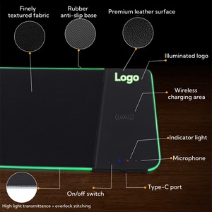 OEM Smooth Surface Waterproof Keyboard Pad RGB Gaming Mousepad Wireless Charging Desk Mat Gaming <b>Mouse</b> Pad with Phone Charger - Product Image 3