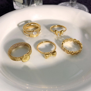 SSeeSY anillo cincin jari baja tahan karat titanium berlapis emas 18k perhiasan fashion kustom tidak pudar untuk wanita - Product Image 2