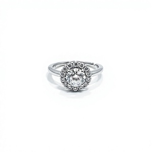 18K 14K Gold Plated Round Halo Diamond <b>Ring</b> <b>Adjustable</b> Open Band Round Diamond Solitaire Engagement <b>Ring</b> Women Fine Jewelry - Product Image 1