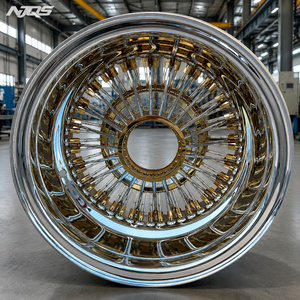 NJQS Drahtfelgen 14x7 72 Gerade Dreifach Gold/Chrom Dayton Felge 13x7 - Product Image 5