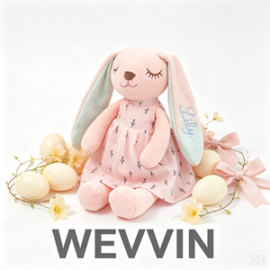 Peluche Lapin en Velours Doux de 35 cm avec Oreilles Longues, Rembourrage en Coton PP, Broderie de Logo Personnalisé, Poupée Lapin pour Anniversaire/Pâques (3-13 Ans) - Product Image 2